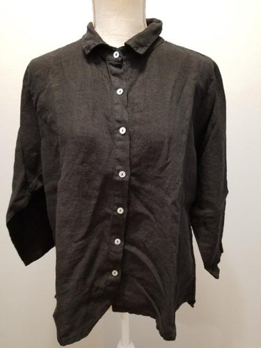 Cut Loose Solid Linen Hi-Low Crop Shirt (L, Black)- On Sale!
