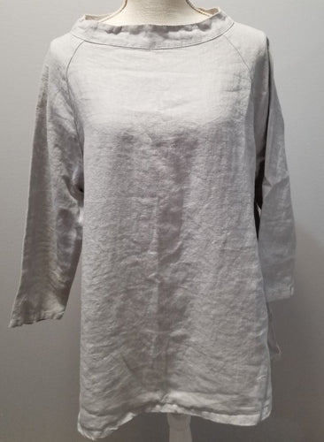 Cut Loose Solid Linen Stand Up Collar Top (L, Aluminum)- On Sale!