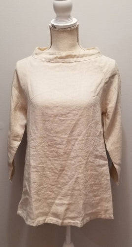 Cut Loose Solid Linen Stand Up Collar Top- (XS, Jicama)- On Sale!