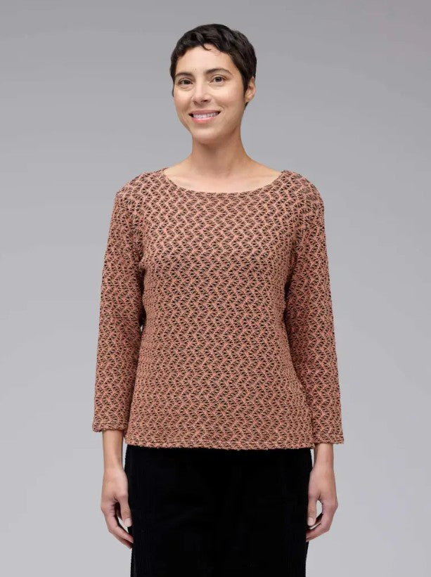 Cut Loose Black/Natural Crochet 3/4 Sleeve Boatneck Tee