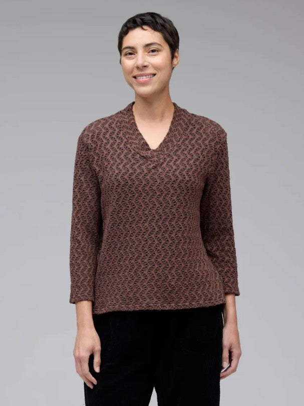 Cut Loose Black/Natural Crochet Wrap Neck Top