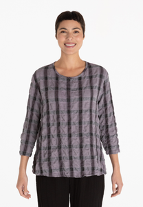 Cut Loose Crinkle Plaid 3/4 Sleeve Aline Top