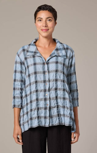 Cut Loose Crinkle Plaid High Low Shirt