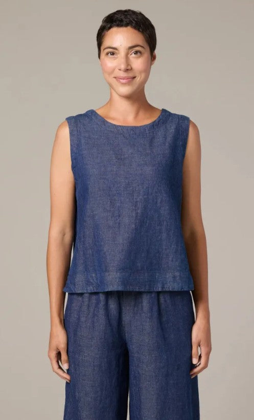 Cut Loose Flax Denim Shell with Wide Facing