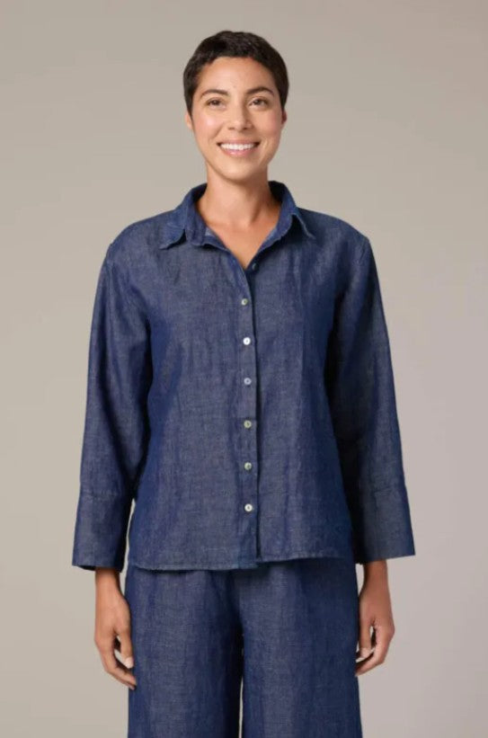 Cut Loose Flax Denim Crop Easy Shirt