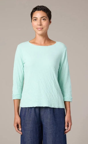 Cut Loose Grey Stripe Doublecloth 3/4 Sleeve Tee with Raw Edges