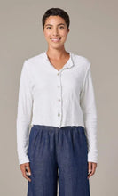 Load image into Gallery viewer, Cut Loose Grey Stripe Doublecloth Crop Asym Cardi