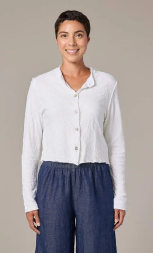 Cut Loose Grey Stripe Doublecloth Crop Asym Cardi