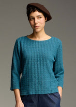 Load image into Gallery viewer, Cut Loose Textured Stripe 3/4 Sleeve Boatneck Tee