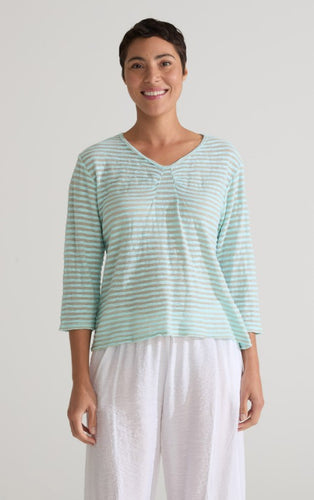 Cut Loose Vintage Stripe 3/4 Sleeve Tuck Front Top