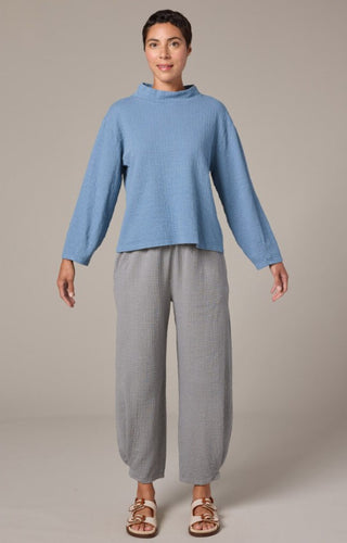 Cut Loose Pucker Doublecloth Mock Neck Top