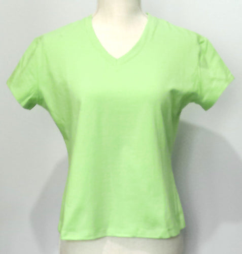 One Step Ahead Cotton Cap Sleeve V-Neck Top (XL, Neon Lime)- On Sale!