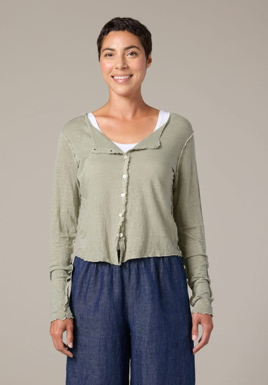 Cut Loose Light Weight Linen Sweater Crop Cardigan