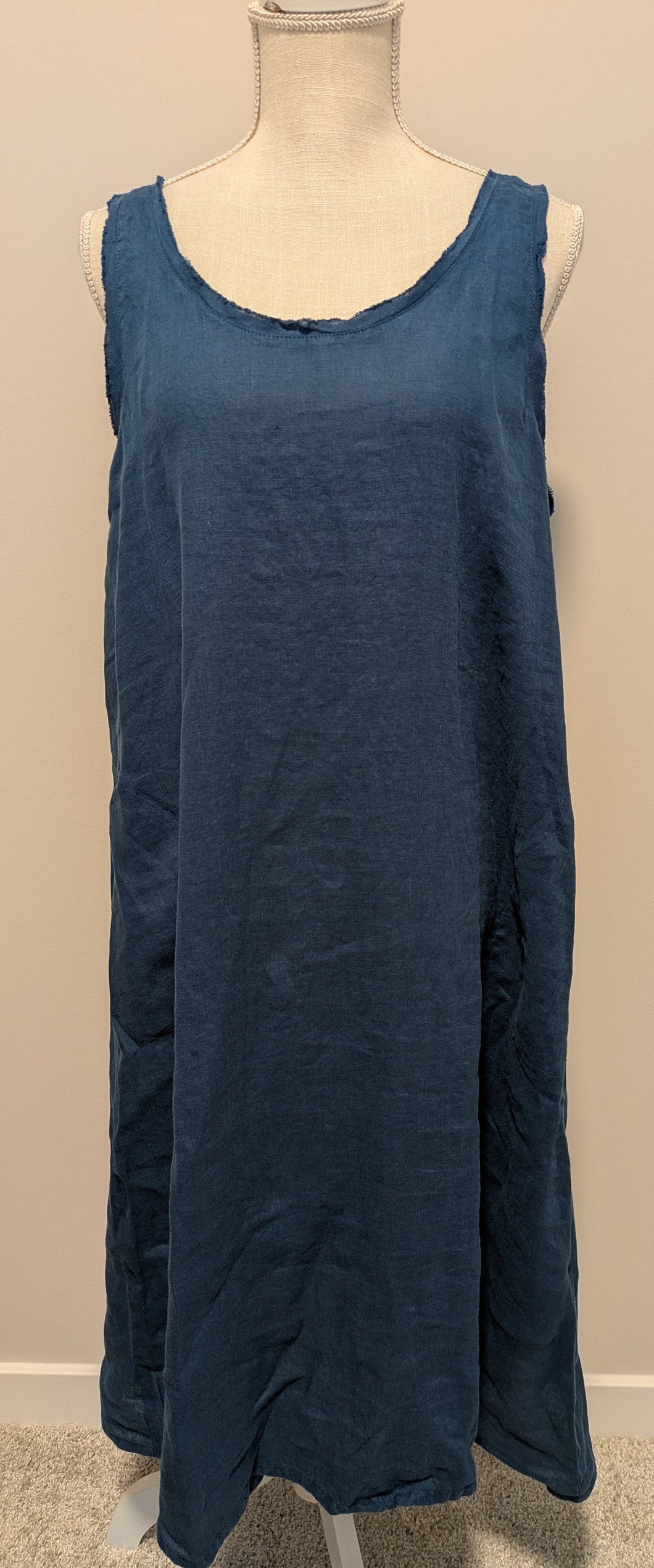 Cut Loose Hanky Linen Aline Tank Dress (L, Naval)- On Sale!