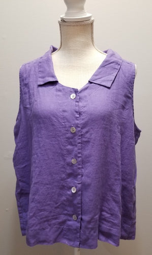 Cut Loose Hanky Linen Sleeveless Shirt (XL, Violine) - On Sale!
