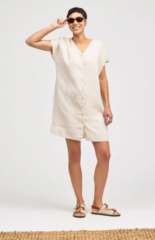 cut loose linen dress Cut Loose Hanky Linen Button Down Dress M / Forget Me Not