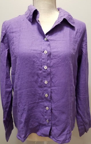Cut Loose Hanky Linen Fitted Shirt (XS, Violine)- On Sale!