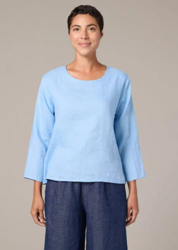 Cut Loose Hanky Linen 3/4 Sleeve Split Back Top