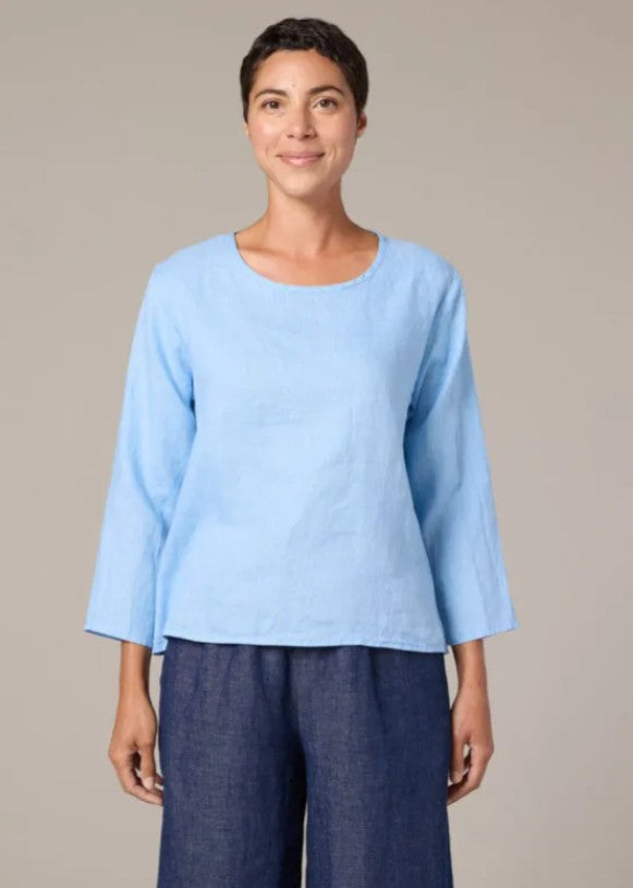 Cut Loose Hanky Linen 3/4 Sleeve Split Back Top