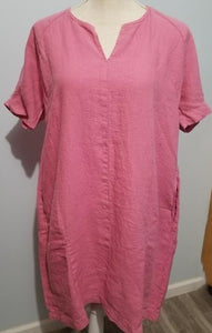 Cut Loose Solid Linen Split Neck Dress (XS, Flamingo) - On Sale!