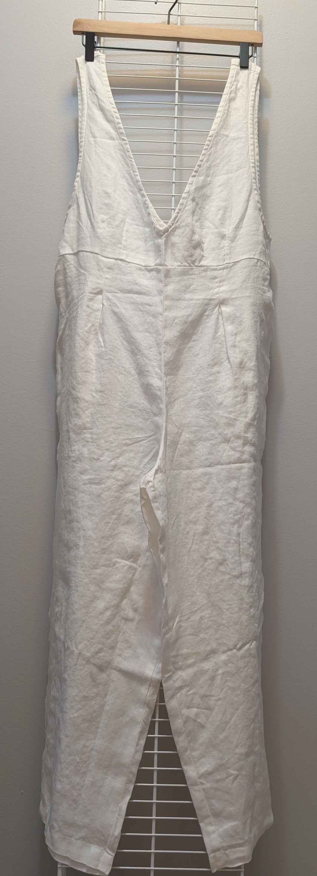 Cut Loose Solid Linen V-Neck Overalls (S/M- White)- On Sale!