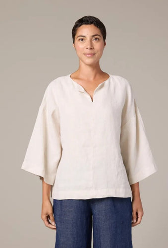 Cut Loose Solid Linen Split Neck Pullover