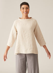 Cut Loose Solid Linen Stand Up Collar Top