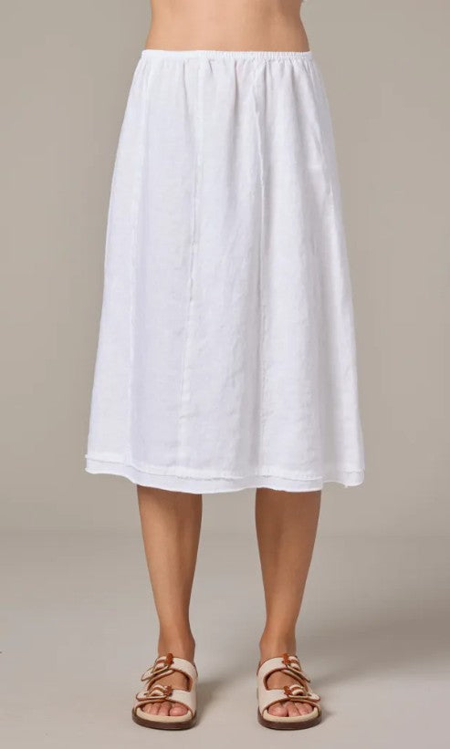 Cut Loose Solid Linen Seamed Skirt with Contrast