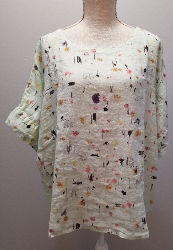 Cut Loose Graffiti Floral One Size Scoop Neck Top (One Size, Mint)- On Sale!