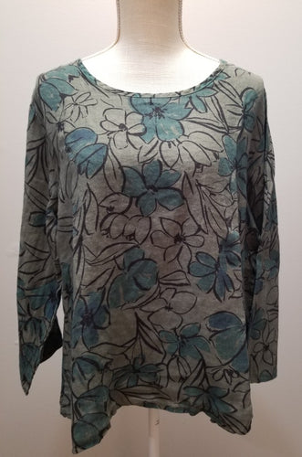 Cut Loose Floral Splash 3/4 Split Back Top (XL, Clay)- On Sale!