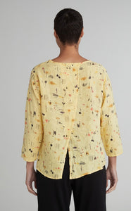 Cut Loose Graffiti Floral 3/4 Split Back Top