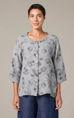 Cut Loose Leoni Floral Print Collarless Shirt