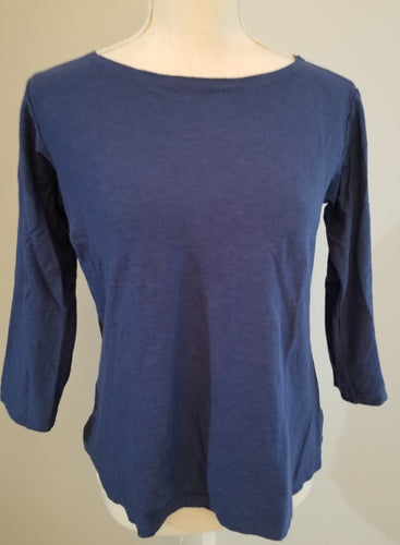 Cut Loose Linen Cotton Jersey 3/4 Sleeve Boatneck Tee (XS, Admiralty)- On Sale!