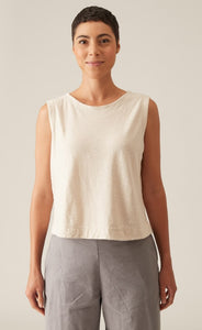 Cut Loose Linen Cotton Jersey Shell with Wide Facing Top