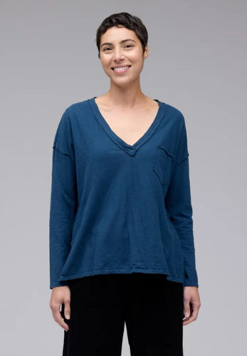 Cut Loose Linen Cotton Jersey Deep V Top