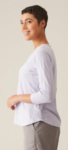 Cut Loose Linen Cotton Jersey 3/4 Sleeve V-Neck Top