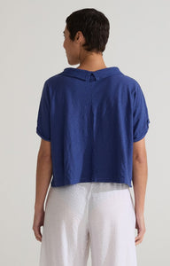 Cut Loose Linen Cotton Jersey Roll Sleeve Cowl Top