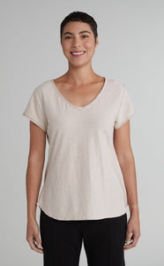 Cut Loose Linen Cotton Jersey Raw Edge V-Neck Top