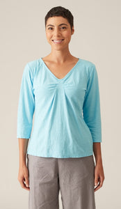 Cut Loose Linen Cotton Jersey 3/4 Sleeve Tuck Front Top