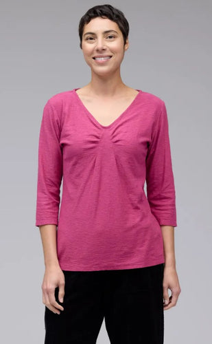 Cut Loose Linen Cotton Jersey 3/4 Sleeve Tuck Front Tee