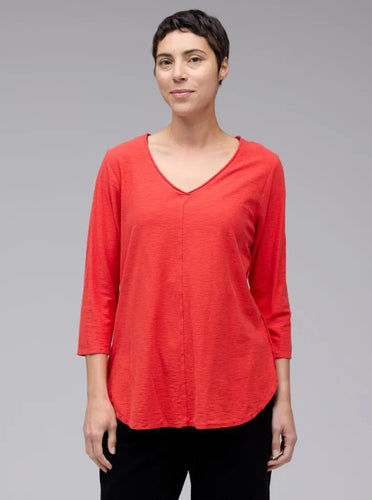 Cut Loose Linen Cotton Jersey 3/4 Sleeve V-Neck Top