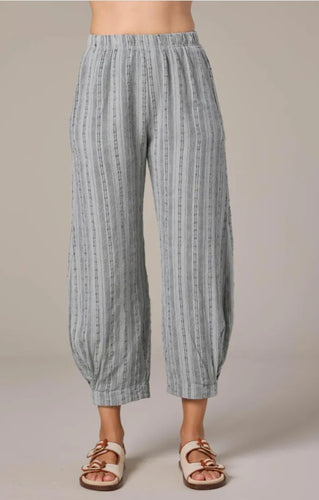 Cut Loose Pinstripe Linen Side Pleat Lantern Pant