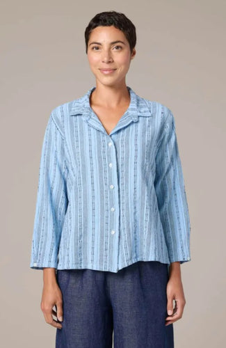 Cut Loose Pinstripe Linen Hi Low Crop Shirt