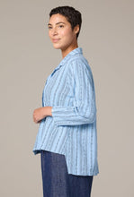 Load image into Gallery viewer, Cut Loose Pinstripe Linen Hi Low Crop Shirt