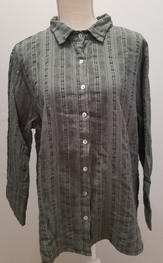 Cut Loose Pinstripe Linen Crop Easy Shirt (M, Clay)- On Sale!