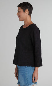 Cut Loose Pinstripe Linen Pocket 3/4 Sleeve Shell