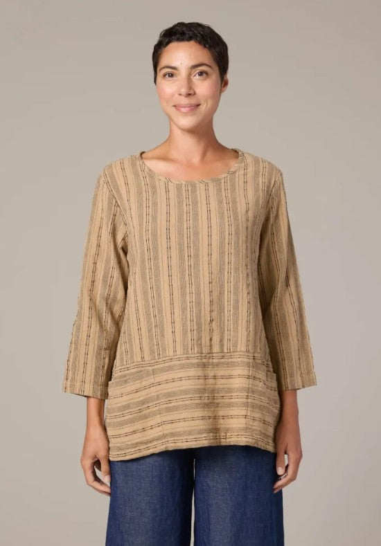 Cut Loose Pinstripe Linen Pocket Border Top