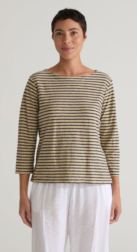 Cut Loose Navy Stripe 3/4 Sleeve Boatneck Top