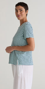 Cut Loose Navy Stripe Short Sleeve Crop Top