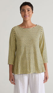 Cut Loose Navy Stripe 3/4 Sleeve Aline Boatneck Top